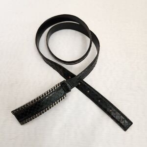 Colony Designs Belt Womens L Black Leather Snake Black Onyx Rope Buckle Hardware